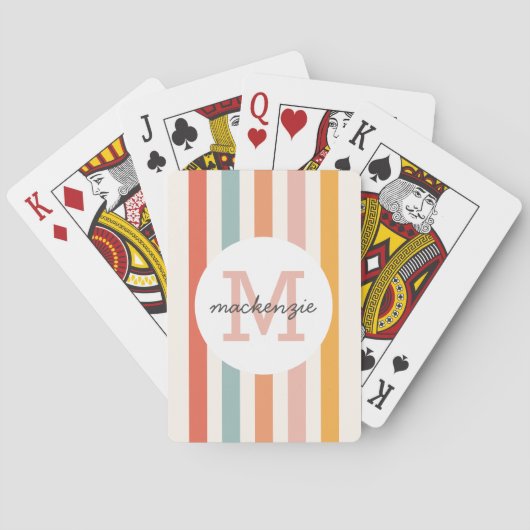 Monogrammed Retro Kleurrijke Strepen Gepersonalise Pokerkaarten (Achterkant)