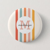 Monogrammed Retro Kleurrijke Strepen Gepersonalise Ronde Button 5,7 Cm (Voorkant)