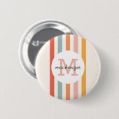 Monogrammed Retro Kleurrijke Strepen Gepersonalise Ronde Button 5,7 Cm (Voorkant /achterkant)