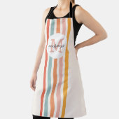 Monogrammed Retro Kleurrijke Strepen Gepersonalise Schort (Insitu)