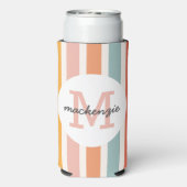 Monogrammed Retro Kleurrijke Strepen Gepersonalise Seltzer Blikjeskoeler (Seltzer Achterkant)