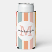 Monogrammed Retro Kleurrijke Strepen Gepersonalise Seltzer Blikjeskoeler (Seltzer Voorkant)