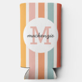 Monogrammed Retro Kleurrijke Strepen Gepersonalise Seltzer Blikjeskoeler (Achterkant)