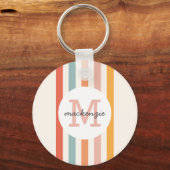 Monogrammed Retro Kleurrijke Strepen Gepersonalise Sleutelhanger (Achterkant)