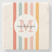 Monogrammed Retro Kleurrijke Strepen Gepersonalise Stenen Onderzetter (Voorkant)