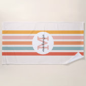 Monogrammed Retro Kleurrijke Strepen Gepersonalise Strandlaken (Voorkant)