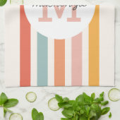 Monogrammed Retro Kleurrijke Strepen Gepersonalise Theedoek (Gevouwen)