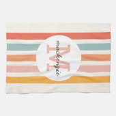 Monogrammed Retro Kleurrijke Strepen Gepersonalise Theedoek (Horizontaal)