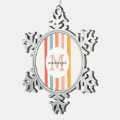 Monogrammed Retro Kleurrijke Strepen Gepersonalise Tin Sneeuwvlok Ornament (Rechts)