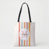 Monogrammed Retro Kleurrijke Strepen Gepersonalise Tote Bag (Voorkant)