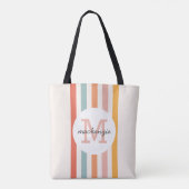 Monogrammed Retro Kleurrijke Strepen Gepersonalise Tote Bag (Achterkant)