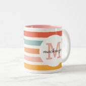 Monogrammed Retro Kleurrijke Strepen Gepersonalise Tweekleurige Koffiemok (Voorkant rechts)
