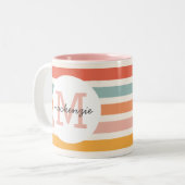 Monogrammed Retro Kleurrijke Strepen Gepersonalise Tweekleurige Koffiemok (Voorkant links)