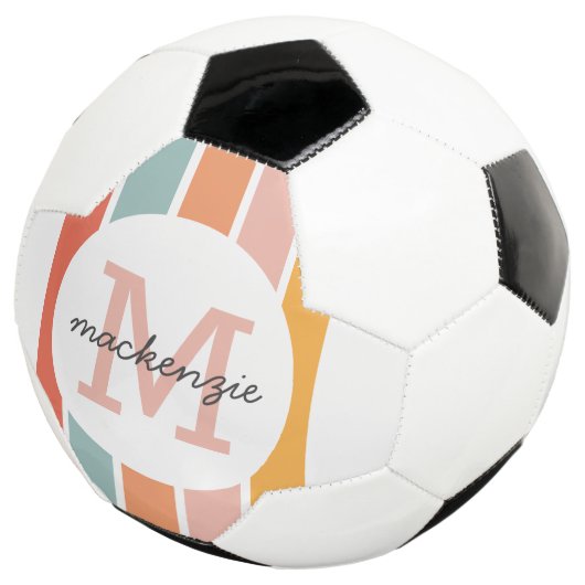 Monogrammed Retro Kleurrijke Strepen Gepersonalise Voetbal (Drie kwart)