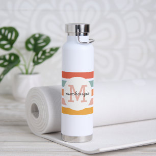 Monogrammed Retro Kleurrijke Strepen Gepersonalise Waterfles