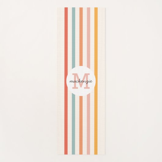 Monogrammed Retro Kleurrijke Strepen Gepersonalise Yogamat (Voorkant)