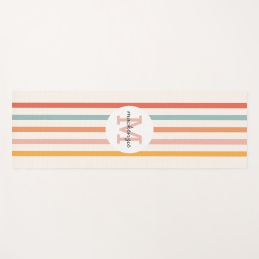 Monogrammed Retro Kleurrijke Strepen Gepersonalise Yogamat (Voorkant (horizontaal))
