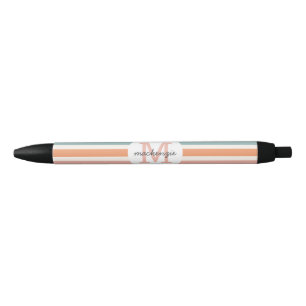 Monogrammed Retro Kleurrijke Strepen Gepersonalise Zwarte Inkt Pen