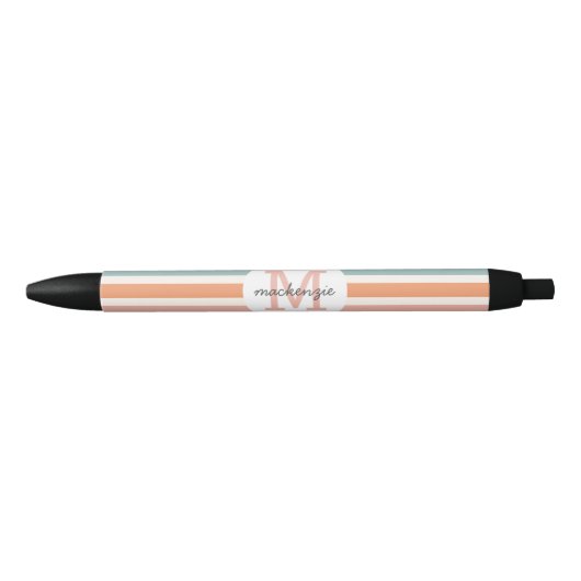 Monogrammed Retro Kleurrijke Strepen Gepersonalise Zwarte Inkt Pen (Voorkant)