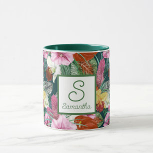 Monogrammed Retro Kustparadijs Bloeit Mok