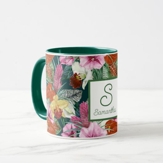Monogrammed Retro Kustparadijs Bloeit Mok (Voorkant links)