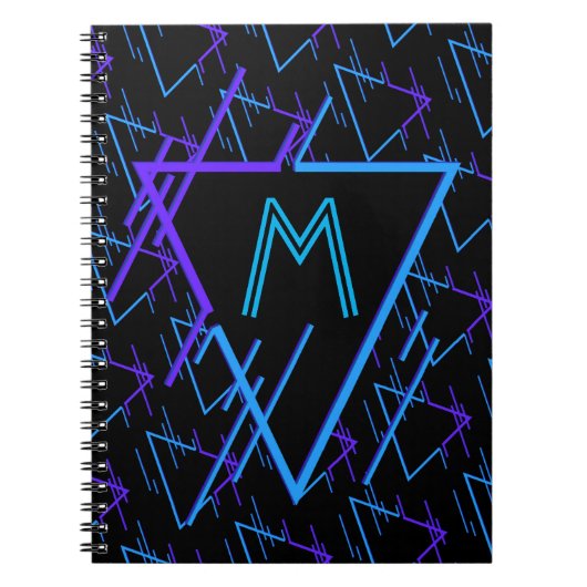 Monogrammed Retro Neon Geometric Pattern 2 Notitieboek (Voorkant)