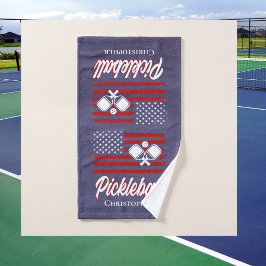 Monogrammed Retro Pickleball Player Sport Handdoek