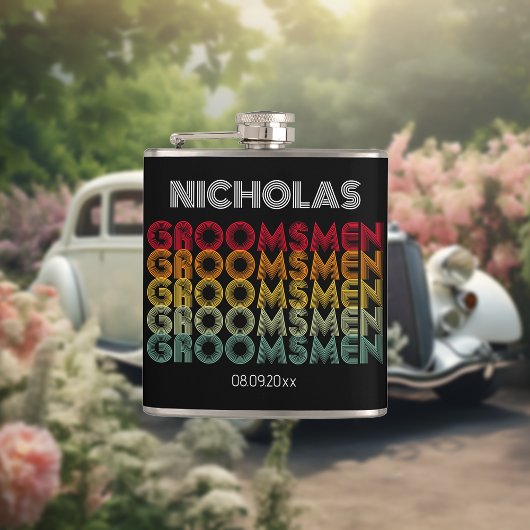 Monogrammed Retro Stijl Groomsmen Bruiloft Heupfles