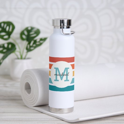 Monogrammed Retro Stripes gepersonaliseerd Waterfles (Yoga)