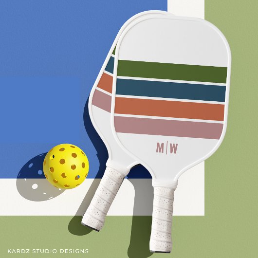 Monogrammed Retro Stripes Pickleball Paddle
