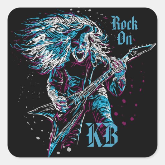 Monogrammed Rock on Heavy Metal Vierkante Sticker (Voorkant)