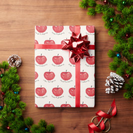 Monogrammed Rode Appel Waterverf Illustratie Cadeaupapier