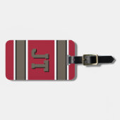 Monogrammed Rode en Bronze Sport Stripes Bagagelabel (Voorkant horizontaal)