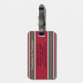 Monogrammed Rode en Bronze Sport Stripes Bagagelabel (Achterkant verticaal)