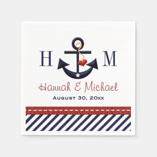 Monogrammed Rode en Marine Anker Nautische Huwelij Servet
