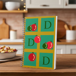 Monogrammed rode, groene en gouden Xmas Ornamenten Notitieboek