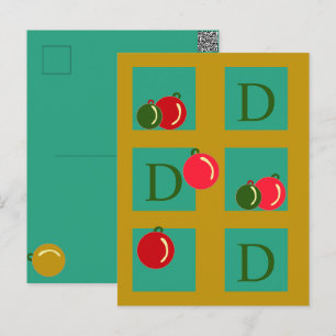 Monogrammed rode, groene, gouden kerstversiering briefkaart