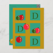 Monogrammed rode, groene, gouden kerstversiering briefkaart (Voorkant / Achterkant)
