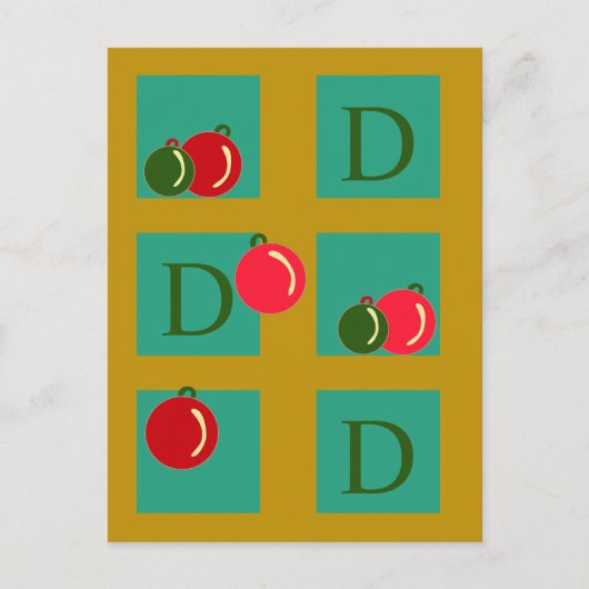 Monogrammed rode, groene, gouden kerstversiering briefkaart (Voorkant)