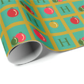 Monogrammed Rode, Groene, Gouden Ornamenten Kerst Cadeaupapier (Rol Hoek)