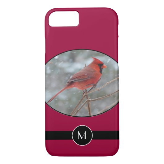 Monogrammed Rode kardinaal in de winter Case-Mate iPhone Case (Achterkant)