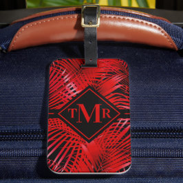 Monogrammed Rode Tropische Palm Bagagelabel