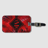 Monogrammed Rode Tropische Palm Bagagelabel (Voorkant (horizontaal))