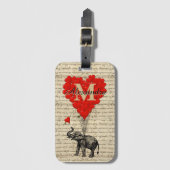 Monogrammed romantic elephant and heart bagagelabel (Voorkant (verticaal))