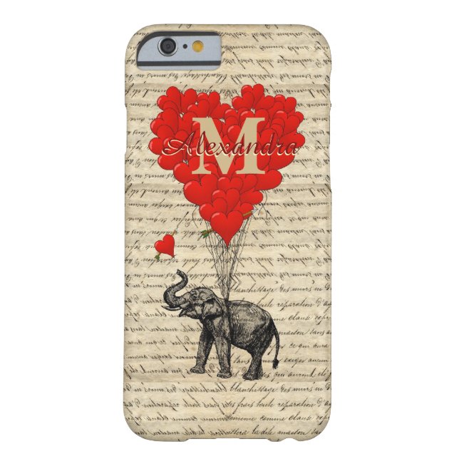 Monogrammed romantische olifant en hart Case-Mate iPhone case (Achterkant)