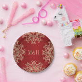 Monogrammed Rood en Goud Indische Stijl Bruiloft Papieren Bordje (Feest)