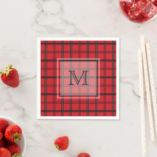 Monogrammed Rood en Zwart Tartan Plaid Servetten (Insitu)