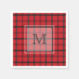 Monogrammed Rood en Zwart Tartan Plaid Servetten