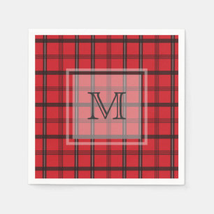 Monogrammed Rood en Zwart Tartan Plaid Servetten
