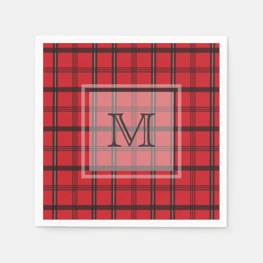 Monogrammed Rood en Zwart Tartan Plaid Servetten (Voorkant)